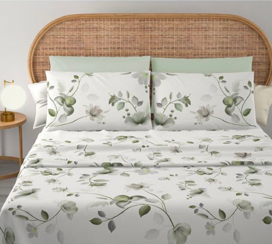 Completo letto matrimoniale stampa digitale 4 federe COTONIDEA Clara