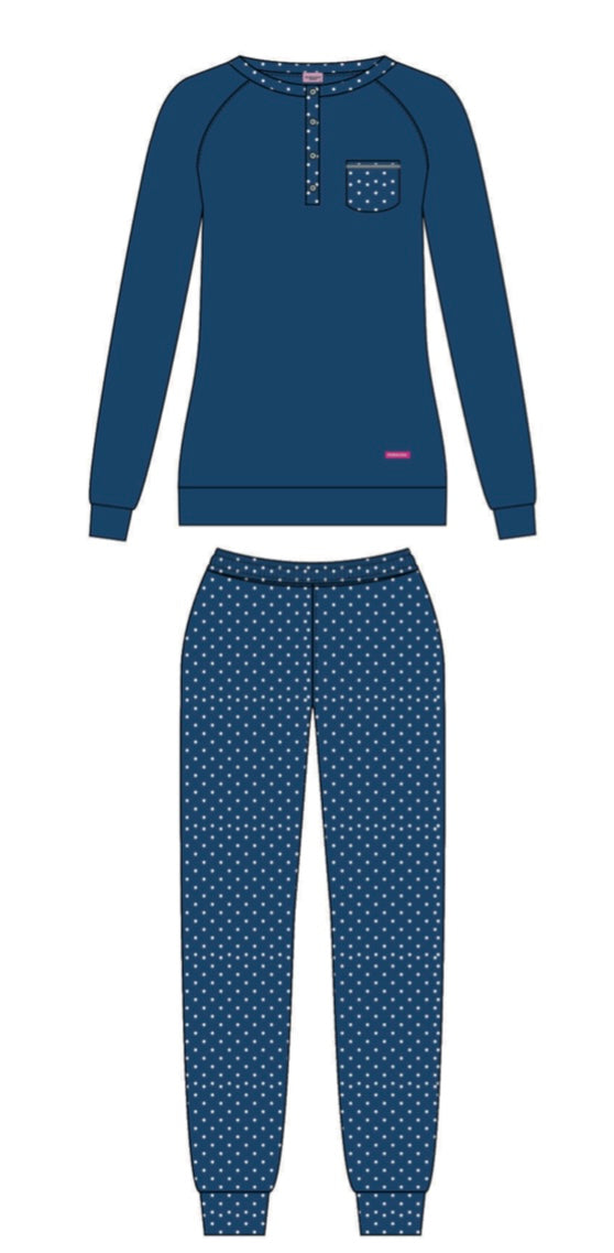 Pyjama chaud femme en coton Bleu Marine FL17655