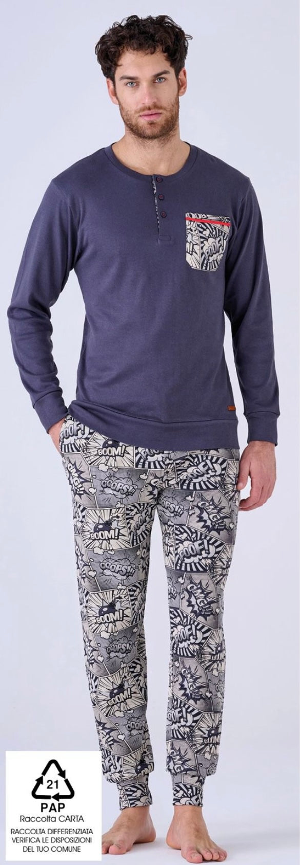 Pyjama chaud en coton pour homme Pigiamiamoci 3353